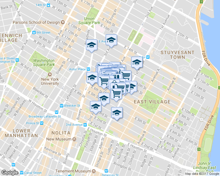 map of restaurants, bars, coffee shops, grocery stores, and more near in New York