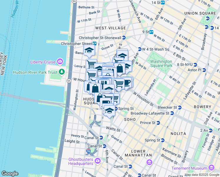 map of restaurants, bars, coffee shops, grocery stores, and more near in New York