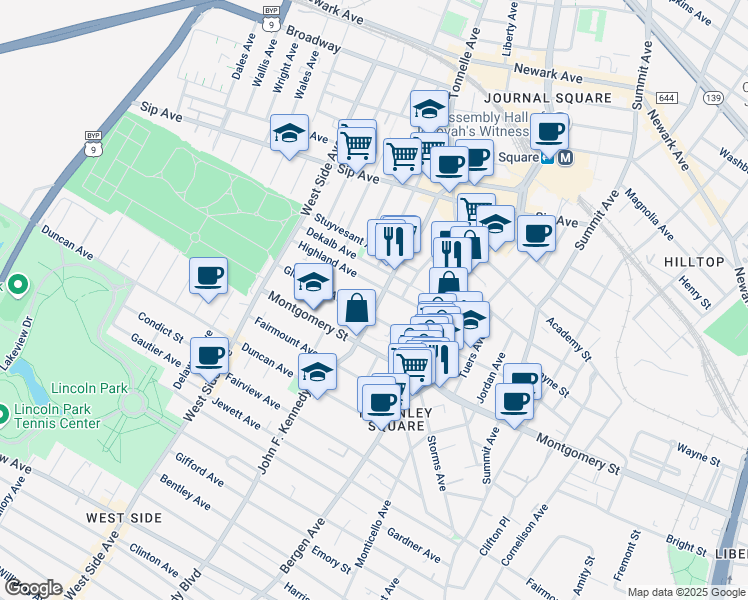 map of restaurants, bars, coffee shops, grocery stores, and more near 2684 John F. Kennedy Boulevard in Jersey City