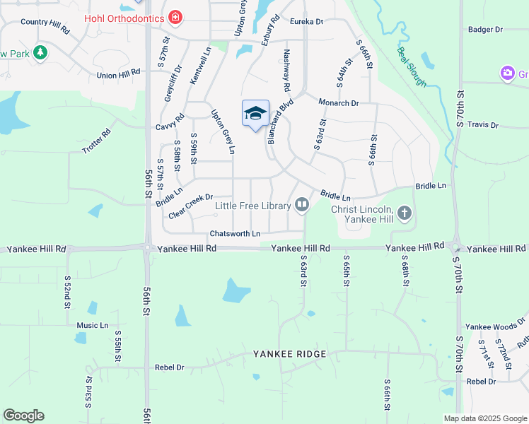 map of restaurants, bars, coffee shops, grocery stores, and more near 8317 South 62nd Street in Lincoln