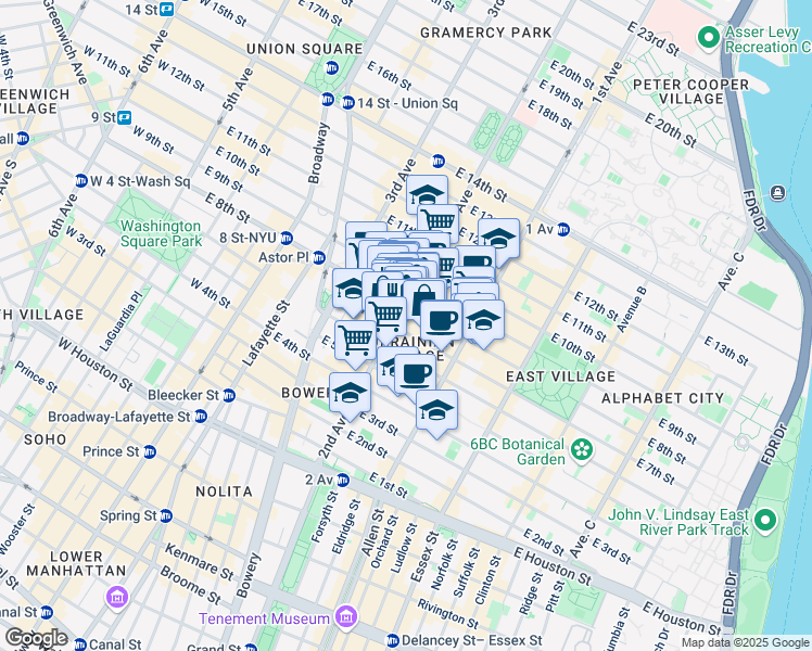 map of restaurants, bars, coffee shops, grocery stores, and more near in New York