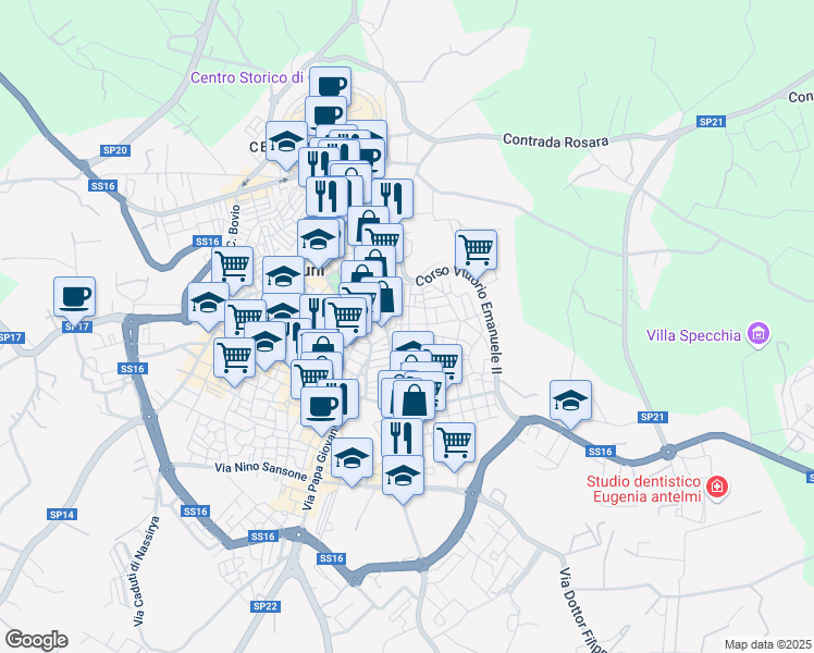 map of restaurants, bars, coffee shops, grocery stores, and more near 14 Via Camillo Porzio in Ostuni
