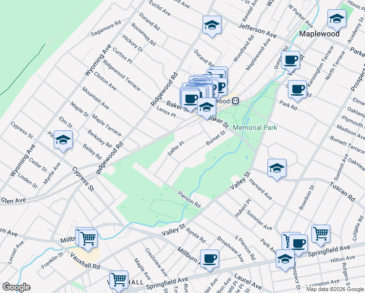 map of restaurants, bars, coffee shops, grocery stores, and more near 26 Salter Place in Maplewood