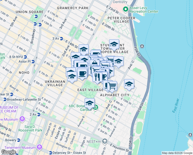 map of restaurants, bars, coffee shops, grocery stores, and more near in New York