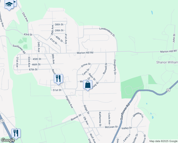 map of restaurants, bars, coffee shops, grocery stores, and more near 302 Lynn Drive in New Brighton