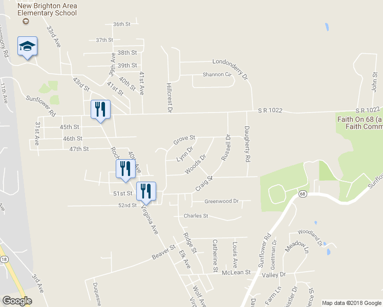 map of restaurants, bars, coffee shops, grocery stores, and more near 302 Lynn Drive in New Brighton