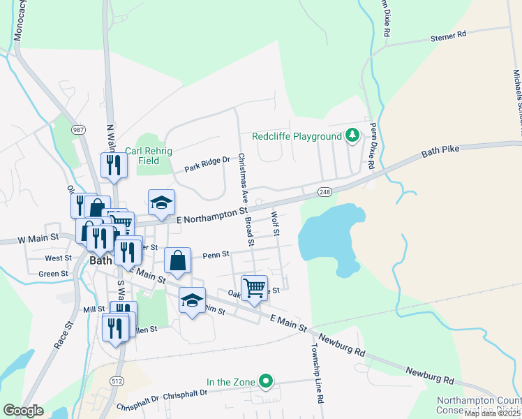 map of restaurants, bars, coffee shops, grocery stores, and more near 522 East Northampton Street in Bath