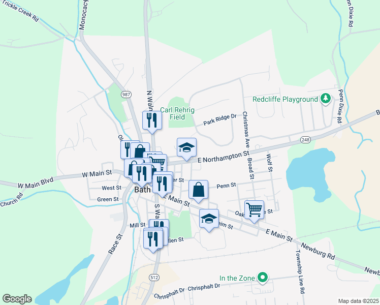 map of restaurants, bars, coffee shops, grocery stores, and more near 222 Fountain Street in Bath