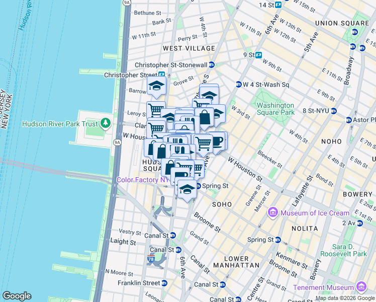 map of restaurants, bars, coffee shops, grocery stores, and more near in New York