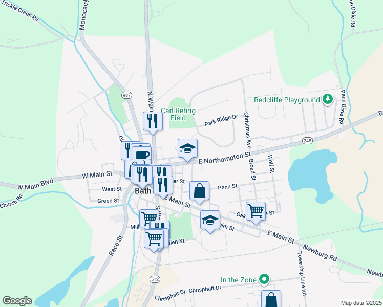 map of restaurants, bars, coffee shops, grocery stores, and more near 222 Fountain Street in Bath