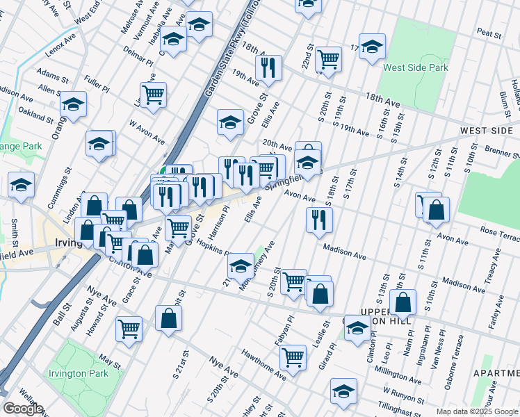 map of restaurants, bars, coffee shops, grocery stores, and more near 441 21st Street in Irvington