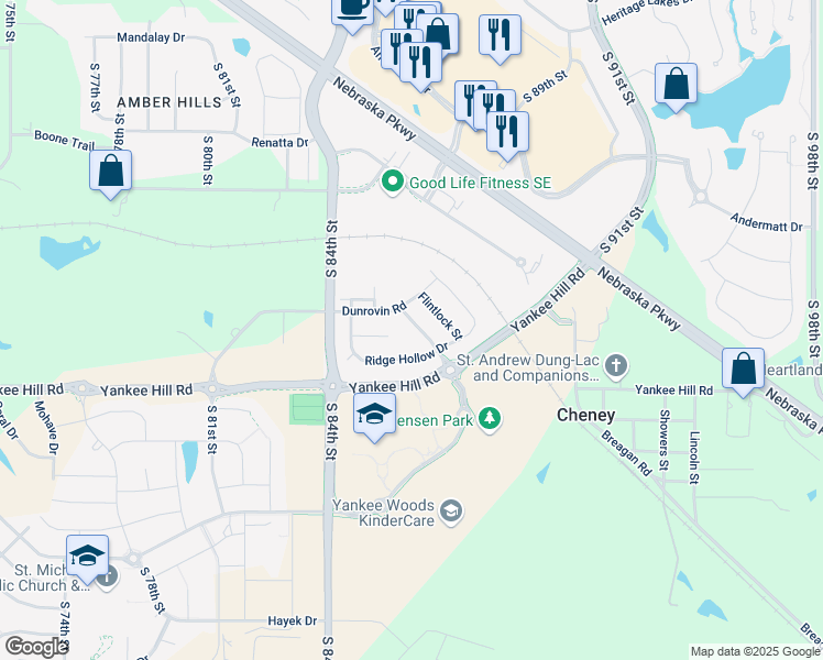 map of restaurants, bars, coffee shops, grocery stores, and more near 8279 Sutherland Street in Lincoln