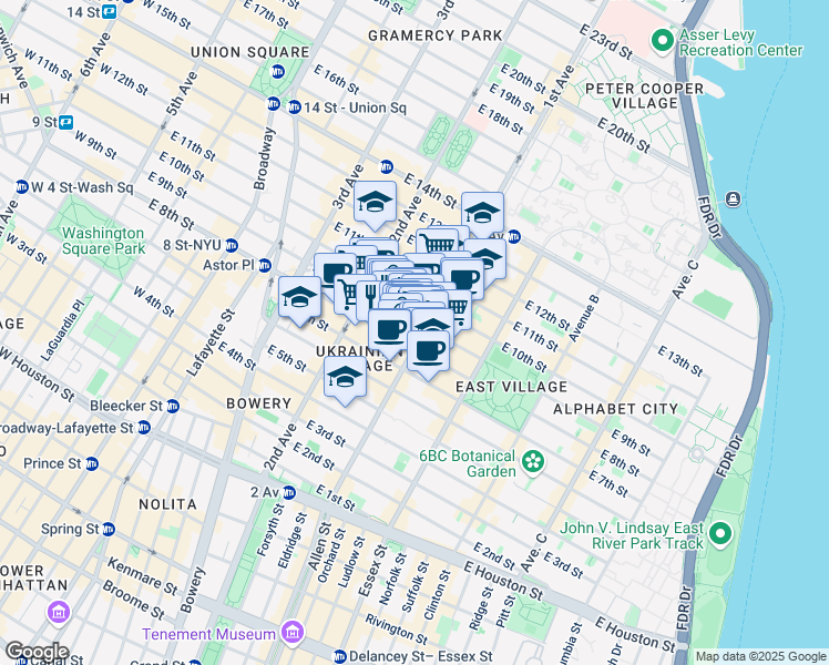 map of restaurants, bars, coffee shops, grocery stores, and more near 69 Saint Marks Place in New York