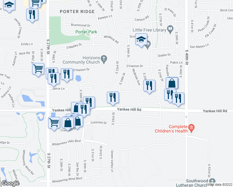 map of restaurants, bars, coffee shops, grocery stores, and more near 3325 Grainger Parkway in Lincoln