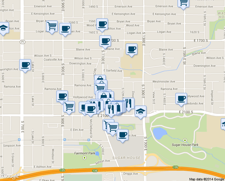 map of restaurants, bars, coffee shops, grocery stores, and more near 1150 Ramona Avenue in Salt Lake City