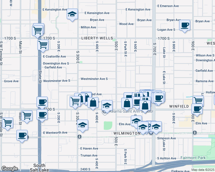 map of restaurants, bars, coffee shops, grocery stores, and more near 451 Bishop Federal Lane in Salt Lake City