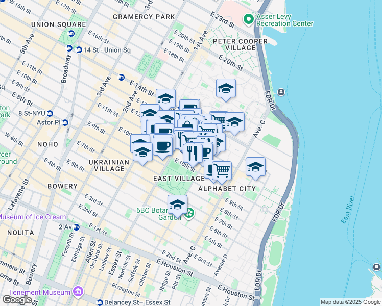 map of restaurants, bars, coffee shops, grocery stores, and more near in New York