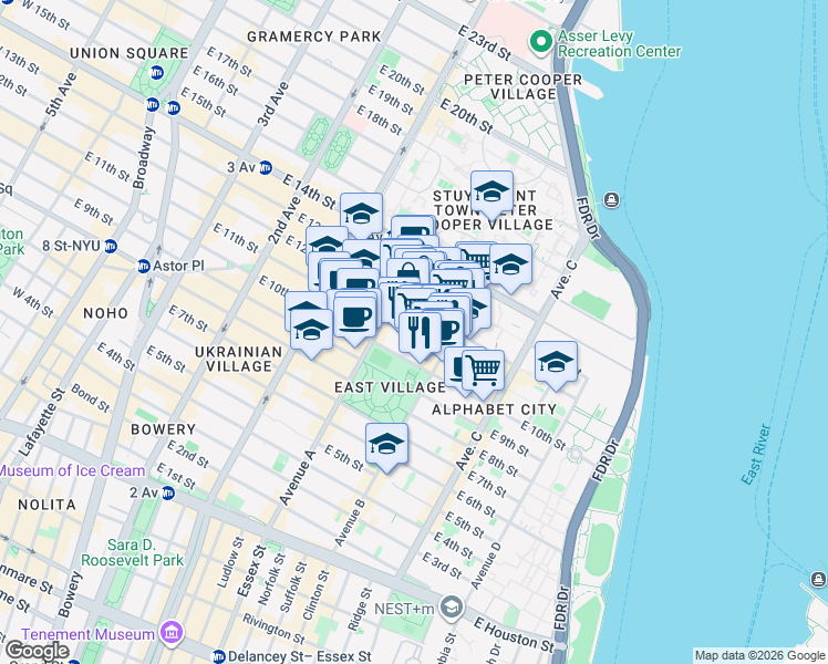 map of restaurants, bars, coffee shops, grocery stores, and more near in New York