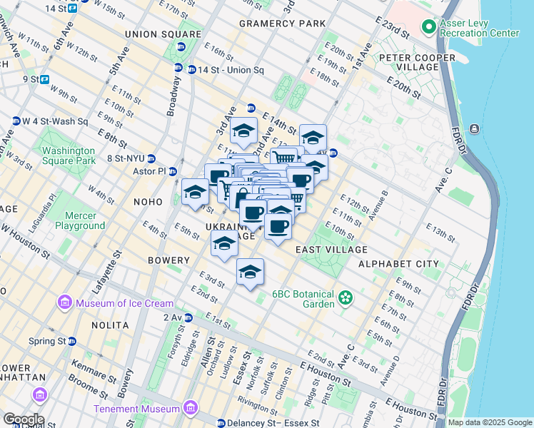 map of restaurants, bars, coffee shops, grocery stores, and more near 69 Saint Marks Place in New York