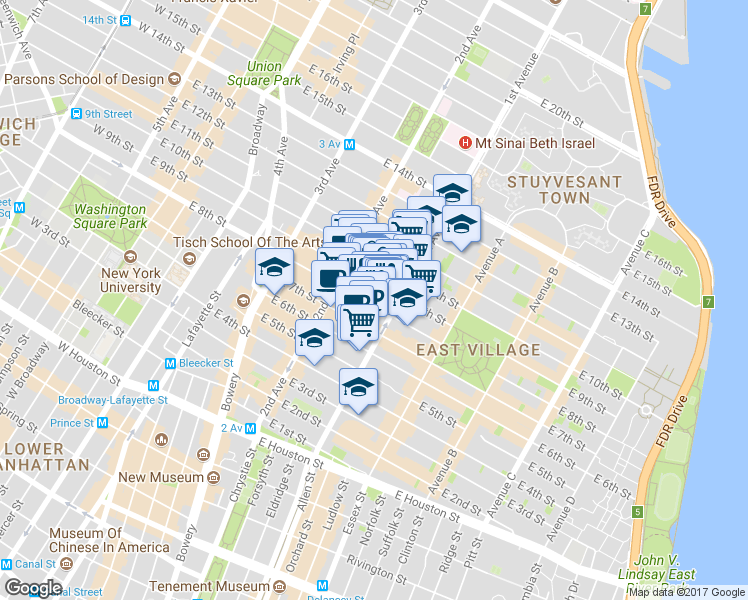 map of restaurants, bars, coffee shops, grocery stores, and more near 69 Saint Marks Place in New York