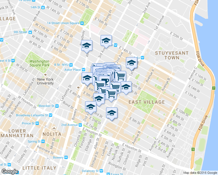 map of restaurants, bars, coffee shops, grocery stores, and more near in New York