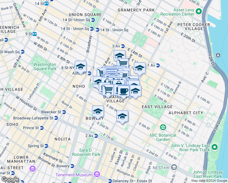 map of restaurants, bars, coffee shops, grocery stores, and more near in New York