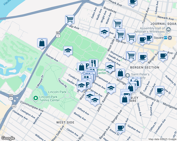 map of restaurants, bars, coffee shops, grocery stores, and more near 208 Olean Avenue in Jersey City