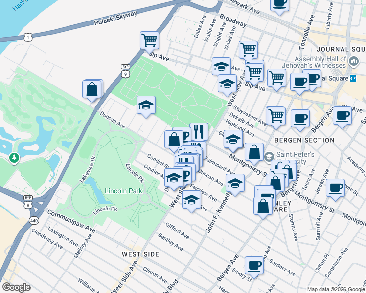 map of restaurants, bars, coffee shops, grocery stores, and more near 208 Olean Avenue in Jersey City