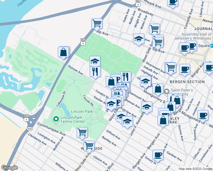 map of restaurants, bars, coffee shops, grocery stores, and more near 226 Duncan Avenue in Jersey City