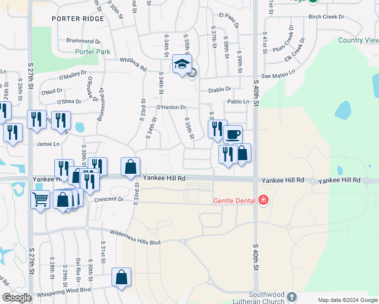 map of restaurants, bars, coffee shops, grocery stores, and more near 3509 Grainger Parkway in Lincoln