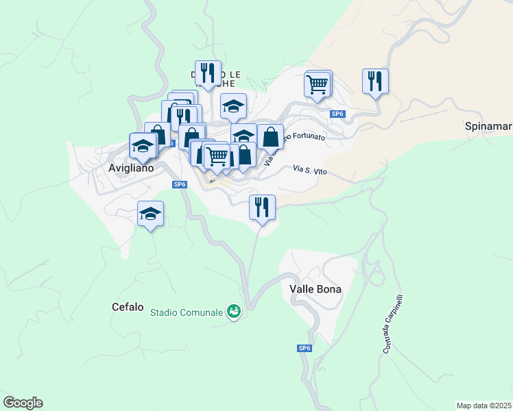 map of restaurants, bars, coffee shops, grocery stores, and more near 41B Via Don Luigi Sturzo in Avigliano