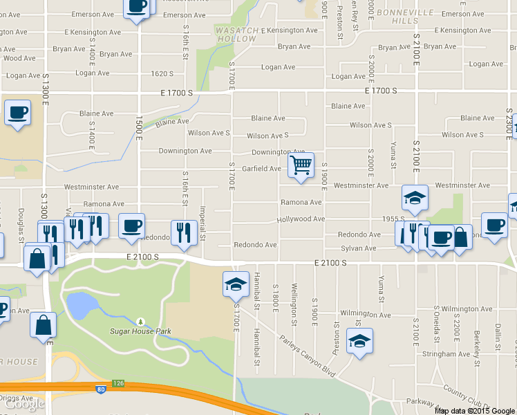 map of restaurants, bars, coffee shops, grocery stores, and more near 1752 Ramona Avenue in Salt Lake City