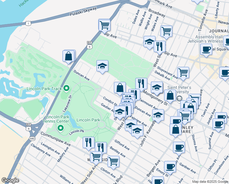 map of restaurants, bars, coffee shops, grocery stores, and more near 226 Duncan Avenue in Jersey City