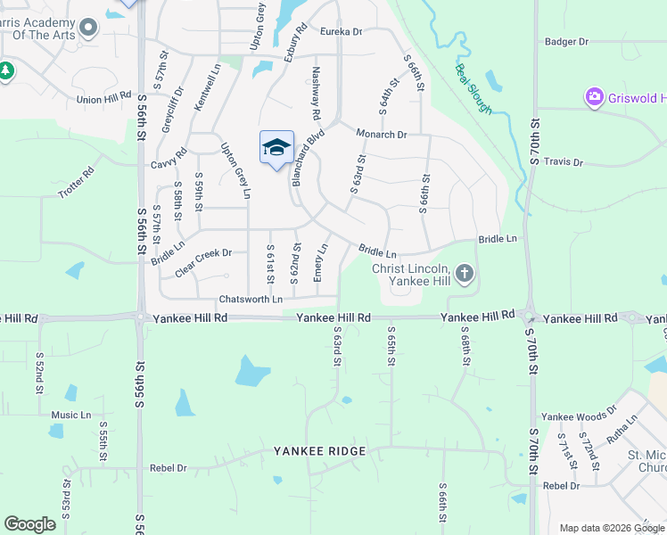 map of restaurants, bars, coffee shops, grocery stores, and more near 8301 South 63rd Street in Lincoln
