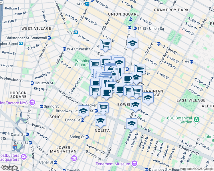 map of restaurants, bars, coffee shops, grocery stores, and more near 700 Broadway in New York