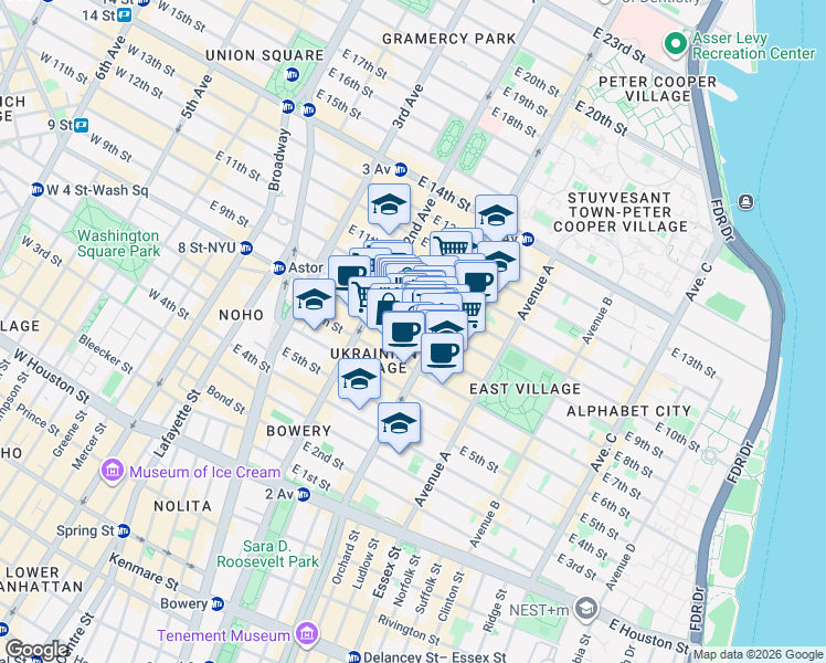 map of restaurants, bars, coffee shops, grocery stores, and more near 69 Saint Marks Place in New York