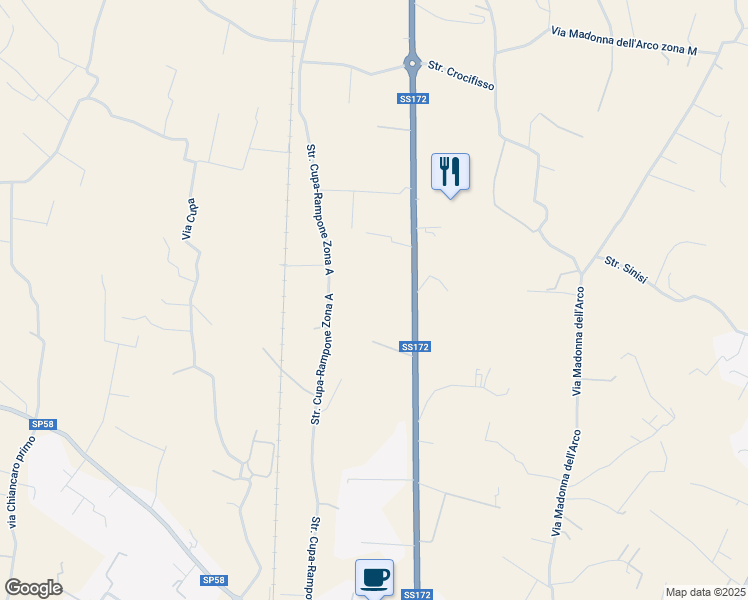 map of restaurants, bars, coffee shops, grocery stores, and more near 24 Strada Cupa-Rampone Zona A in Provincia di Taranto
