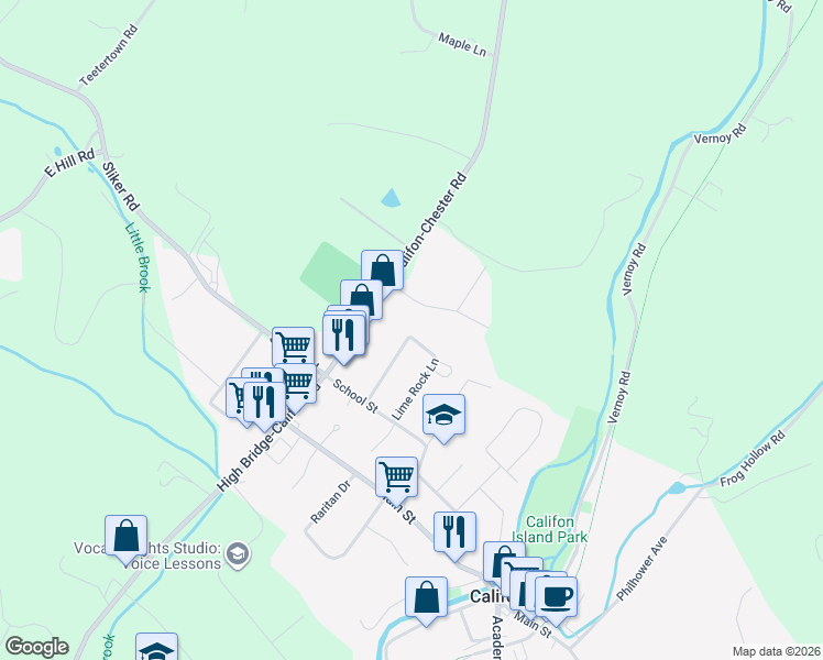 map of restaurants, bars, coffee shops, grocery stores, and more near 26 Crestmore Street in Califon