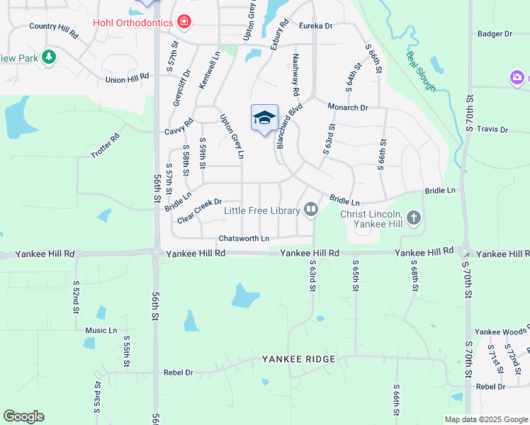 map of restaurants, bars, coffee shops, grocery stores, and more near 8317 South 62nd Street in Lincoln