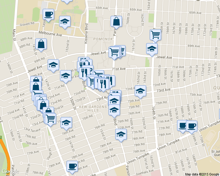 map of restaurants, bars, coffee shops, grocery stores, and more near 156-11 Aguilar Avenue in Queens