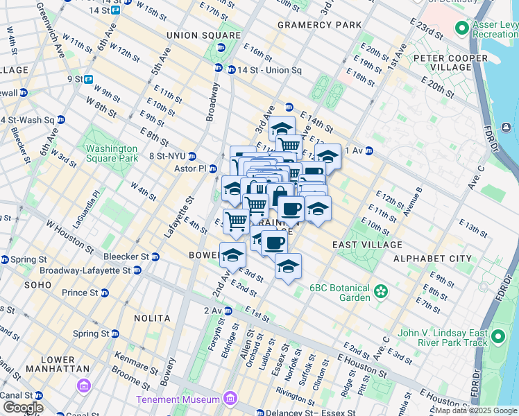 map of restaurants, bars, coffee shops, grocery stores, and more near in New York