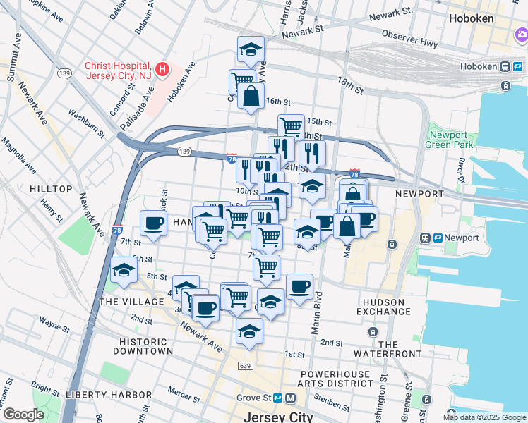 map of restaurants, bars, coffee shops, grocery stores, and more near 99 McWilliams Place in Jersey City