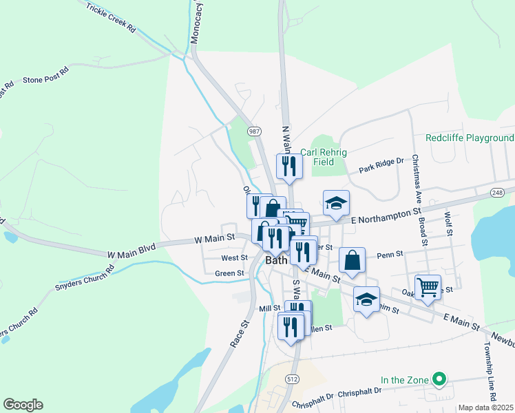 map of restaurants, bars, coffee shops, grocery stores, and more near 124 Old Forge Drive in Bath