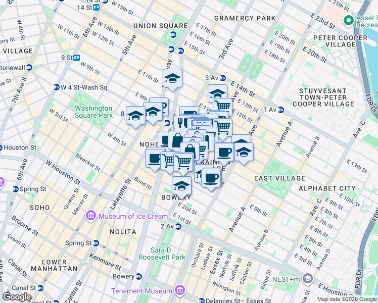 map of restaurants, bars, coffee shops, grocery stores, and more near in New York