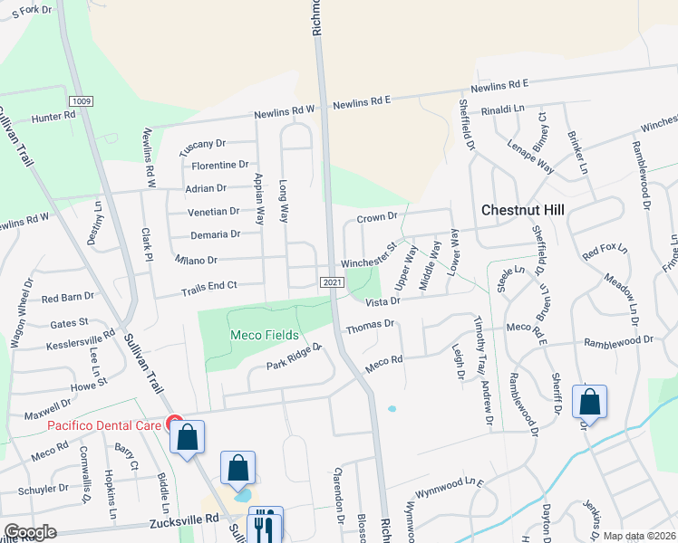 map of restaurants, bars, coffee shops, grocery stores, and more near 5 Vista Dr in Easton
