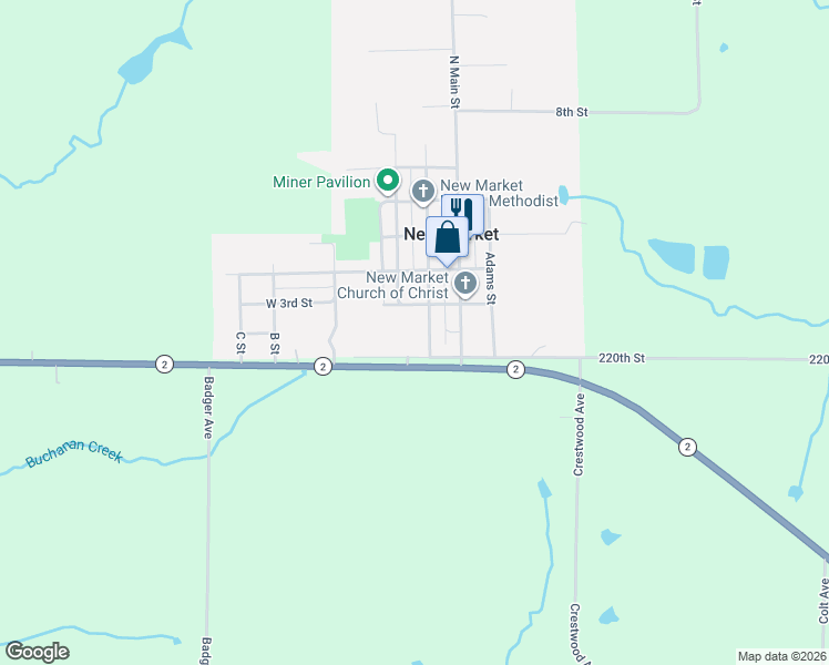 map of restaurants, bars, coffee shops, grocery stores, and more near 100-298 Washington Street in New Market