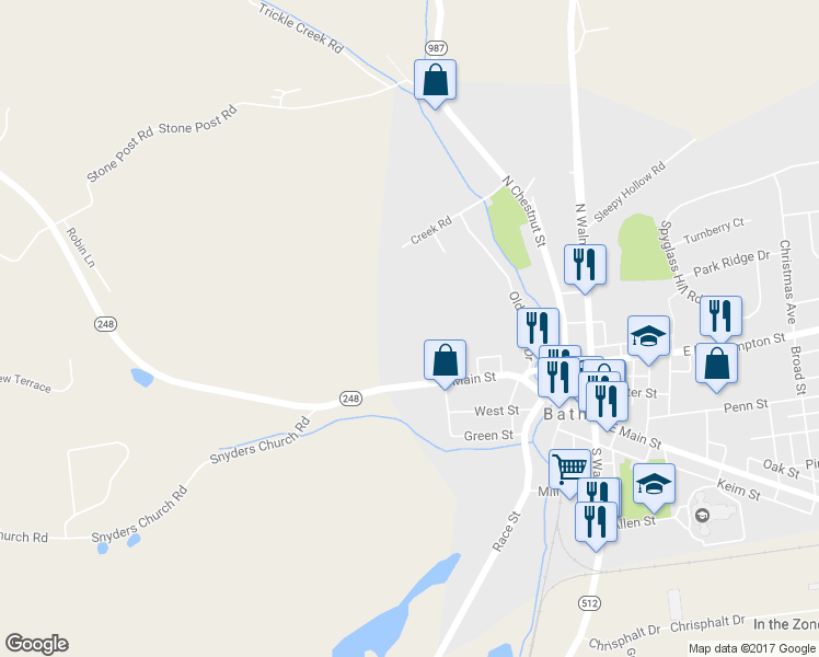 map of restaurants, bars, coffee shops, grocery stores, and more near 467 West Main Street in Bath