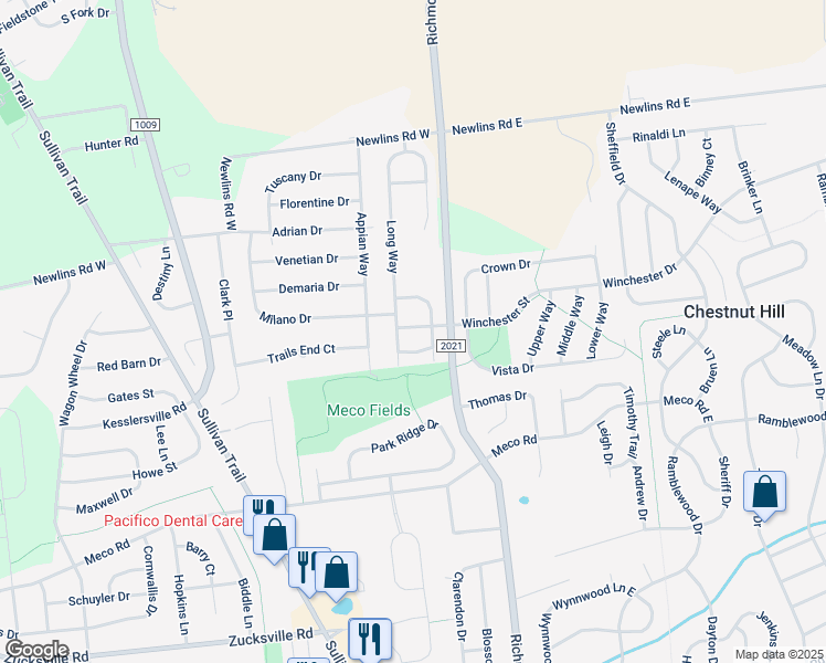 map of restaurants, bars, coffee shops, grocery stores, and more near 60 Winchester Street in Easton