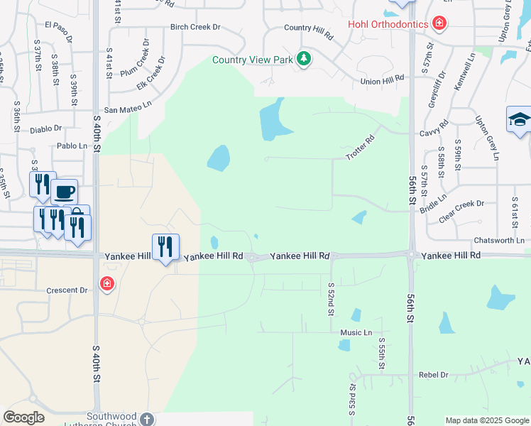 map of restaurants, bars, coffee shops, grocery stores, and more near 4801 Bridle Lane in Lincoln