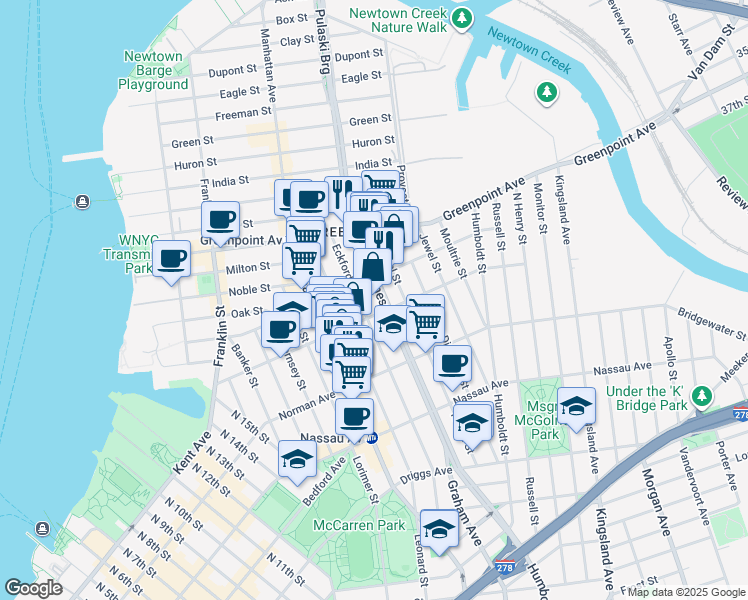 map of restaurants, bars, coffee shops, grocery stores, and more near in Brooklyn
